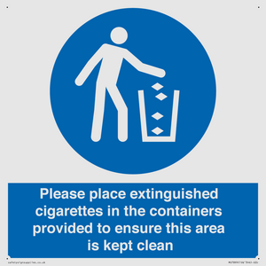 Please place extinguished cigarettes in the containers provided to ensure this area is kept clean